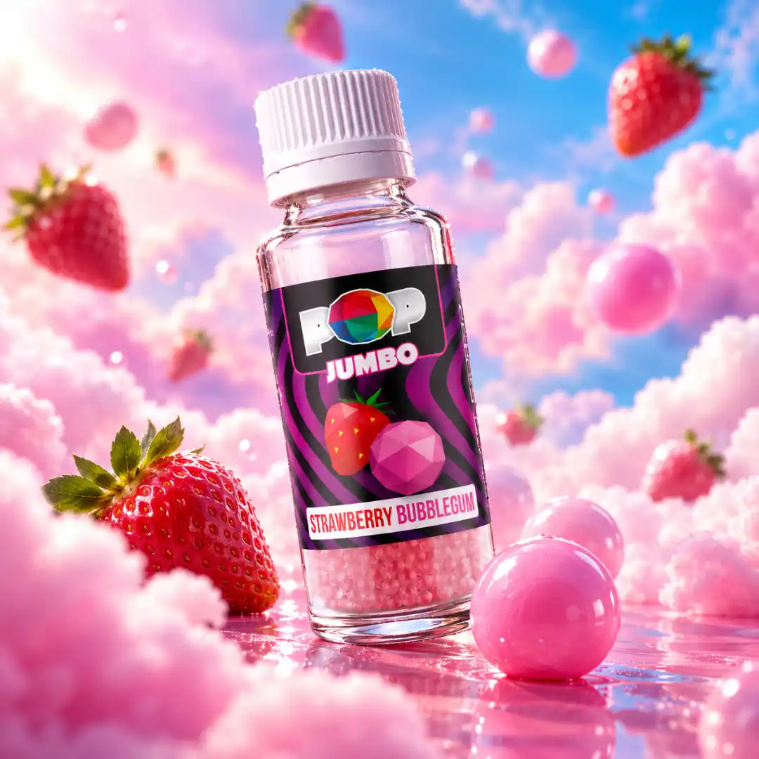 Sticlă POP Capsule Strawberry Bubblegum, bilute aromatizate cu aromă de gumă de mestecat cu căpșuni